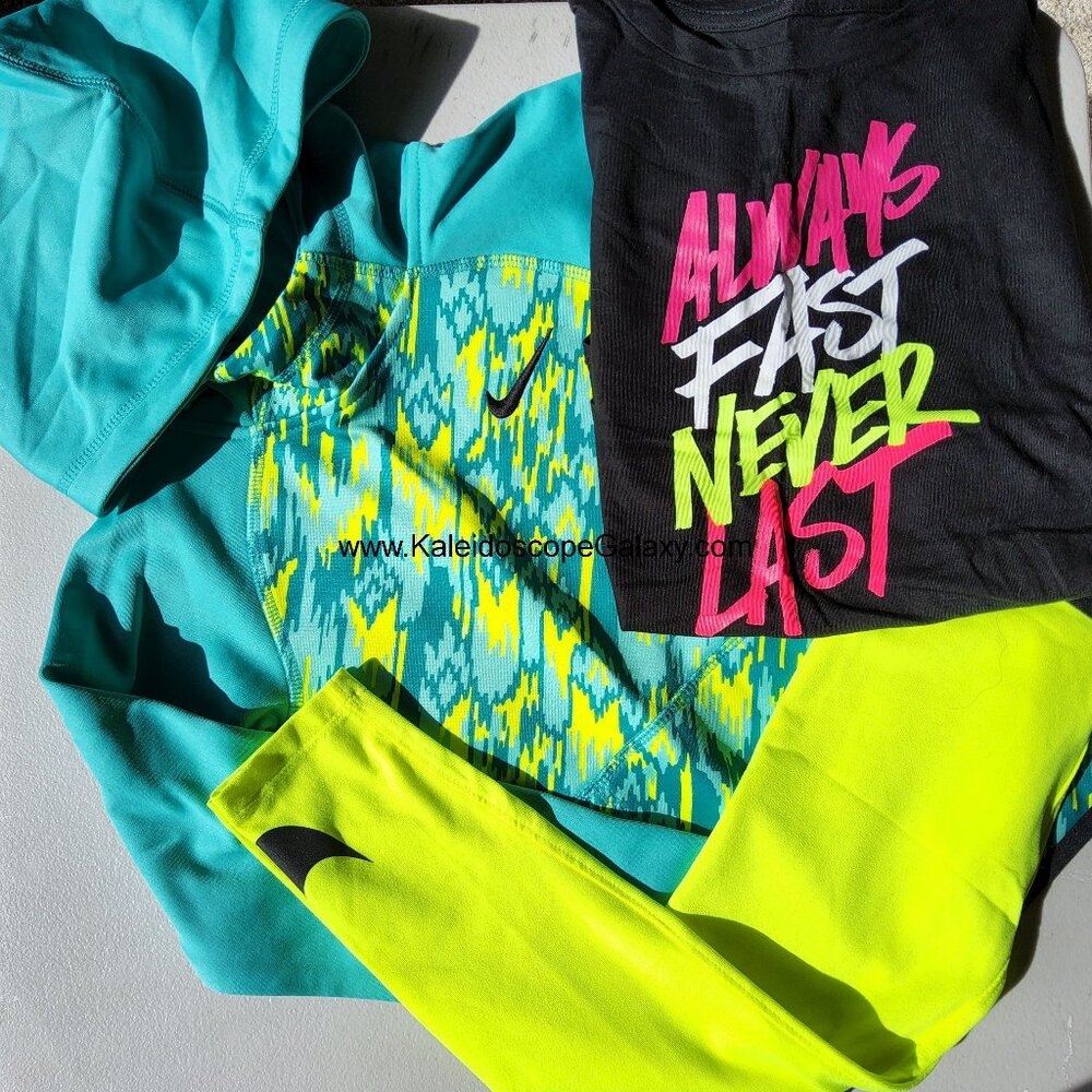 Nike Girls Size 6 Leggings w/ Long Sleeve Top & Size 6X Hoodie Sweatshirt